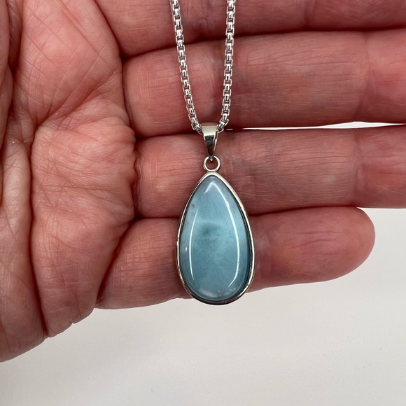 Sterling Silver Natural Larimar Pear Shaped - Picture 3 of 16